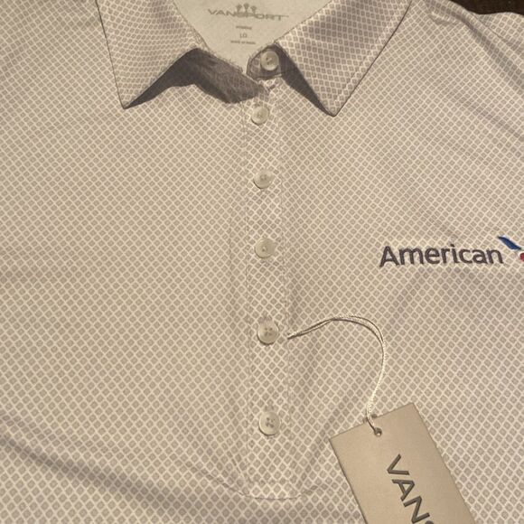Women’s American Airlines White Polo work shirt gray diamond design size large - Picture 5 of 8